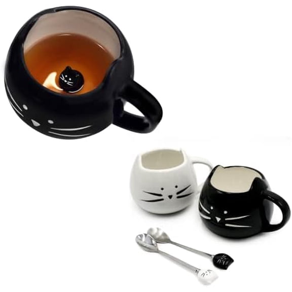 Cute Ceramic Cat Coffee Mug 12 oz Cat Lovers Kitty Tea Mugs Gifts for Women Girls Black$$Home Decor, Kitchen, & Other