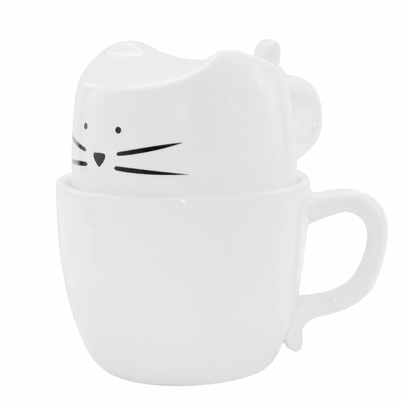 11oz & 6oz Cat Ceramic Mug Set - Stackable Coffee Tea Cups, Lead-Free Microwave Dishwasher Safe, Perfect Gift for Cat Mom Cat Lovers Home Kitchen