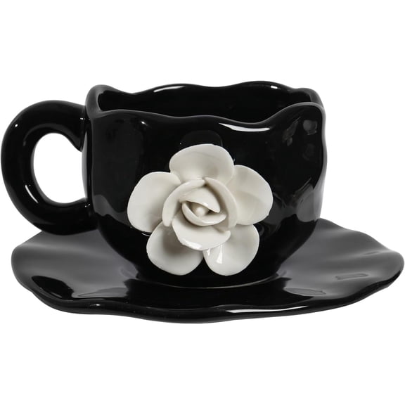 Cute Ceramic Coffee Cups, Unique Fancy Tea Cups with Saucer, 11OZ for Cappuccino Latte Milk