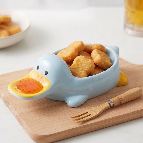 Cute Ceramic Duck Bowl For Fries & Candy, Funny Animal Sauce Dish, Blue