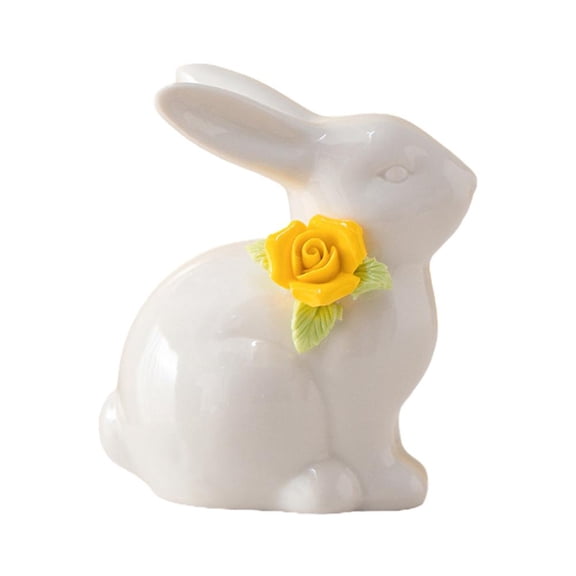 Ceramic Rabbit Figurine, Ceramic Bunny Easter Decor, White Bunny Figurine Home Decor, Easter Rabbits Decorations, Rabbit Figurines for Desk Shelf Table