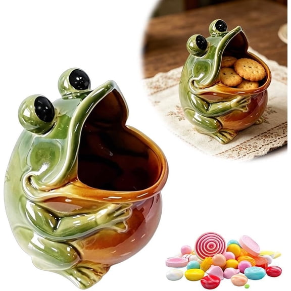 Cute Ceramic Frog Candy Dish and Key Bowl, Decorative Animal Figurine Catchall Tray Organizer for Home Entryway Table and Office Desk (1 PC, Green)