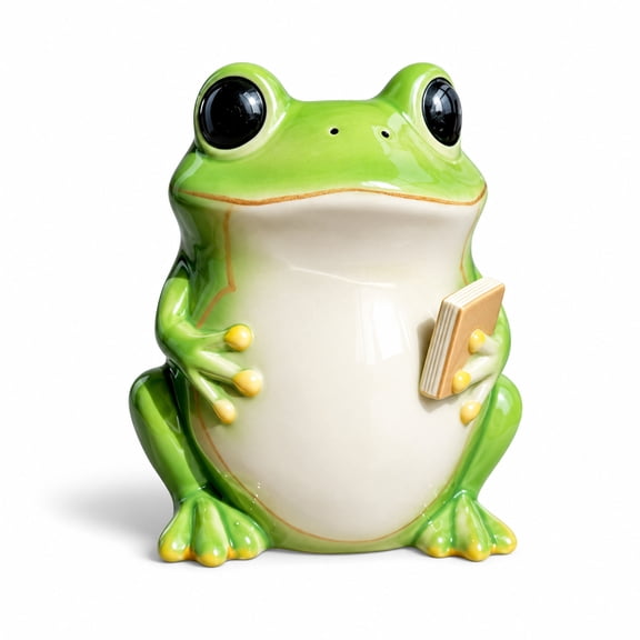Cute Ceramic Frog Vase Decor, Big Eye Hand-Painted Frog Figurine, Decorative Flower and Pen Holder for Shelf, Desk and Tabletop