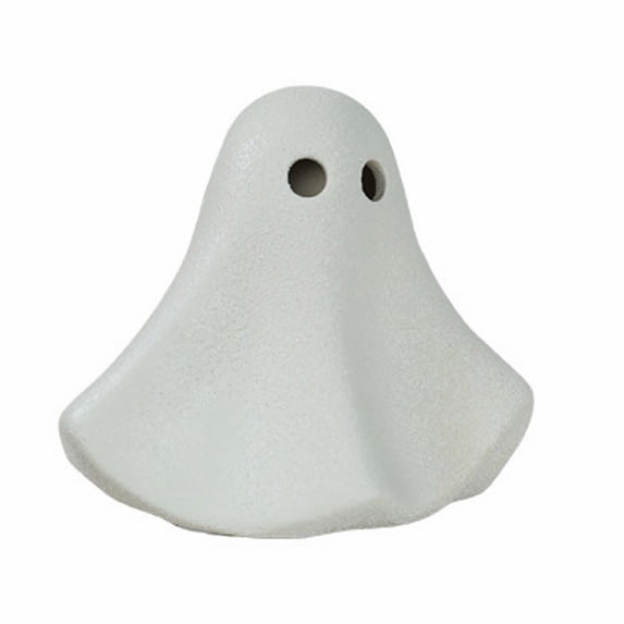 Cute Ceramic Ghost Figurine – Halloween Desktop Decor with Friendly Face, Sturdy Base for Shelf, Mantel, and Tabletop Display (Small)