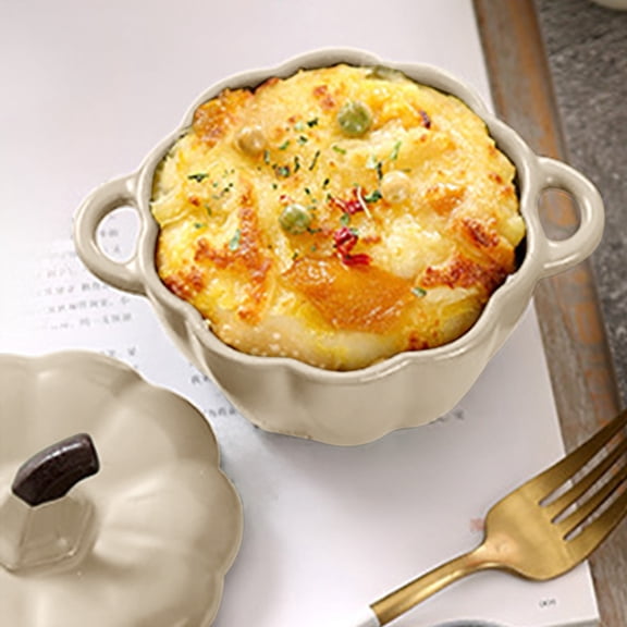 Cute Ceramic Pumpkin Bowl with Lid – Handmade Baking Bowl, Steaming Bowl, Stewing Bowl, Casserole Dish, Multifunctional Soup Bowl for Kitchen & Table Decor,5.5×3.7IN
