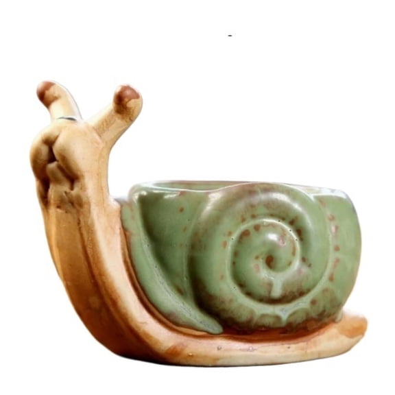 Cute Ceramic Snail Flower Pot Cartoon Animal Planter for Small Succulents, Cacti & Air Plants with Drainage Hole & Saucer for Home Desk Office Shelf Decor