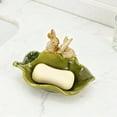 thumbnail image 1 of Cute Ceramic Soap Dish,Decorative Leaf Design with 3D Rabbit Figurines,Fast Draining Bathroom Soap Holder,Countertop Accessory for Kitchen,Office, 1 of 5
