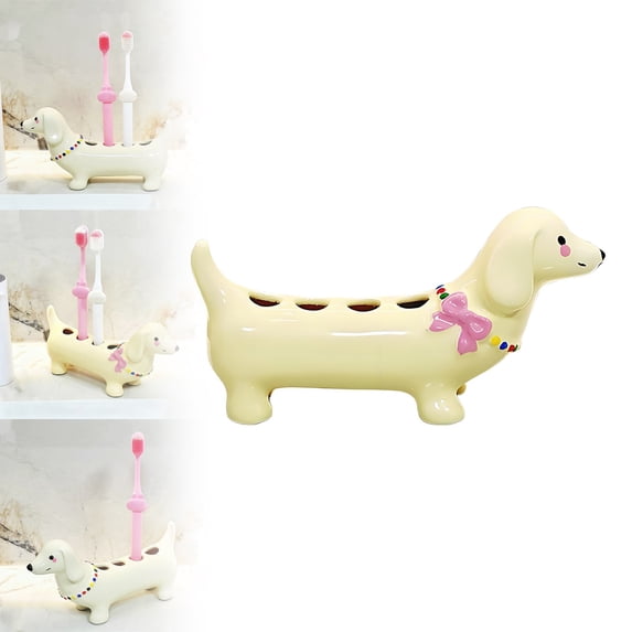 Cute Ceramic Toothbrush Holder with 4 Compartment Bathroom Storage Design for Organized Countertop Spaces