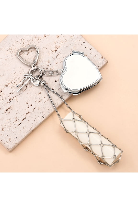 Cute Chapstick Key Chain with Mirror — Lipstick & Lip Gloss Holder Keychain, Decorative Purse Charm for Backpacks, Handbags & Keys