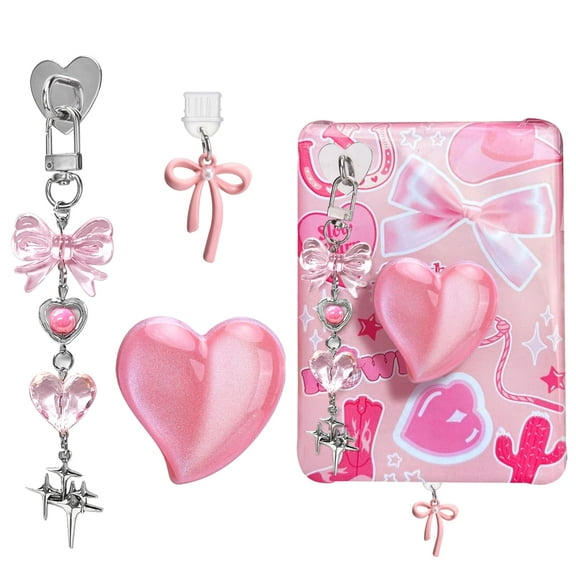 Cute Charms Set for Kindle,Including Dust Plug Charm Type C/USB C,Heart Grip Holder,Bling Keychains with Hook for Kindle Accessories,Compatible for Kindle Paperwhite 11th 12th Generation-Pink