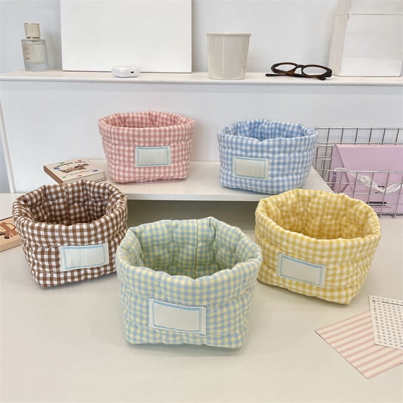 Cute Checkered Fabric Rope Woven Mini Shelf Basket - Decorative Empty Gift Basket for Organizing And Storing Items