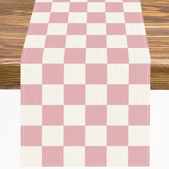 Cute Checkered Table Runner Pink Retro Checkerboard Vintage Aesthetic Kitchen Dinner Runner for Indoor Home Living Room Party Dining Table Decoration 13"x36"