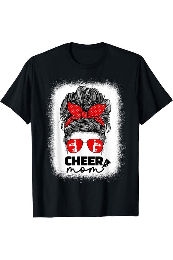 Cute Cheer For Cheerleader Red Messy Bun T-Shirt