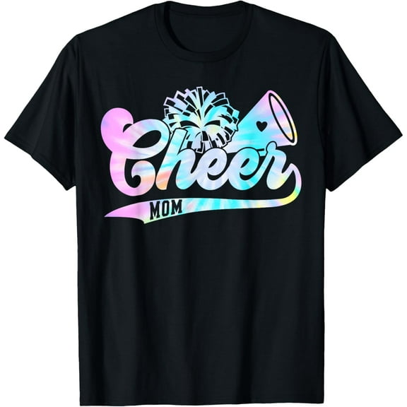 Cute Cheer Mom Biggest Fan Cheerleader Tie Dye Pom Pom Mama T-Shirt