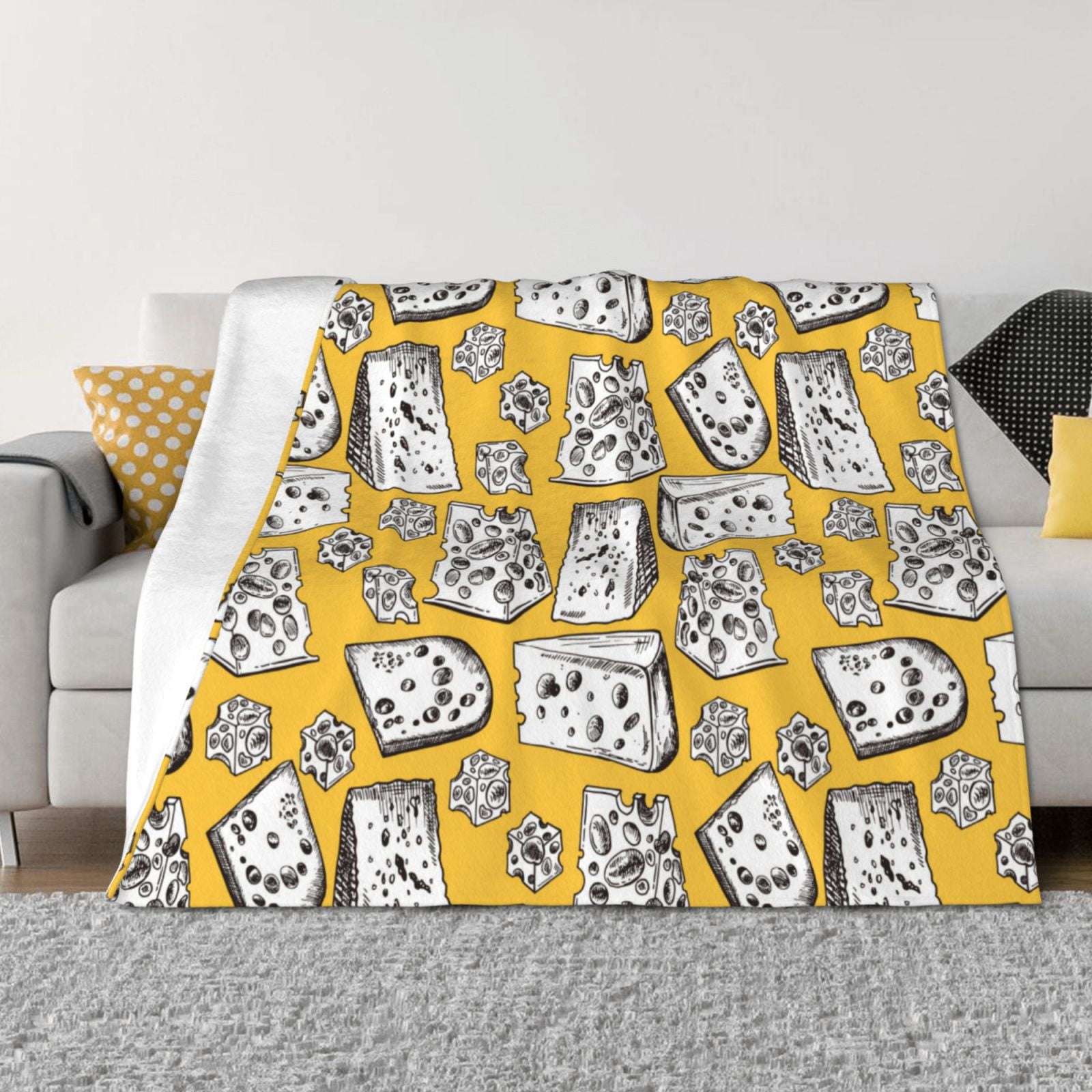 Cute Cheese Bread Throw Blanket for Couch, Soft Comfy Warm Plush Throw