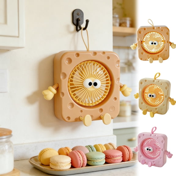 Cute Cheese Shape Desktop Fan 3 Speed Settings 800mAh USB Rechargeable Portable Mini Fan with Hanging Loop for Home Office Travel by PALIFEUR