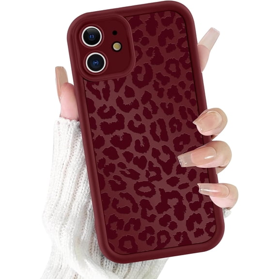 Cute Cheetah Print Phone Case for iPhone 12 Case 6.1", Aesthetic Burgundy Wine Red Leopard Pattern Design Cover Shockproof Soft Slim TPU Full Camera Lens Protective Funda for Women Girls