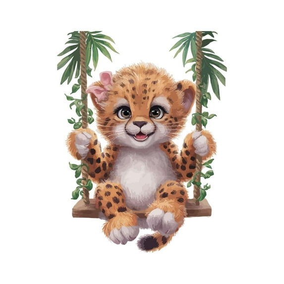 Cute Cheetah swinging on swing Playful Animal Wall Art Sticker Designs Vinyl Stickers For Home House Walls Rooms Windows Bedroom Decoration Size (26x26 inch)