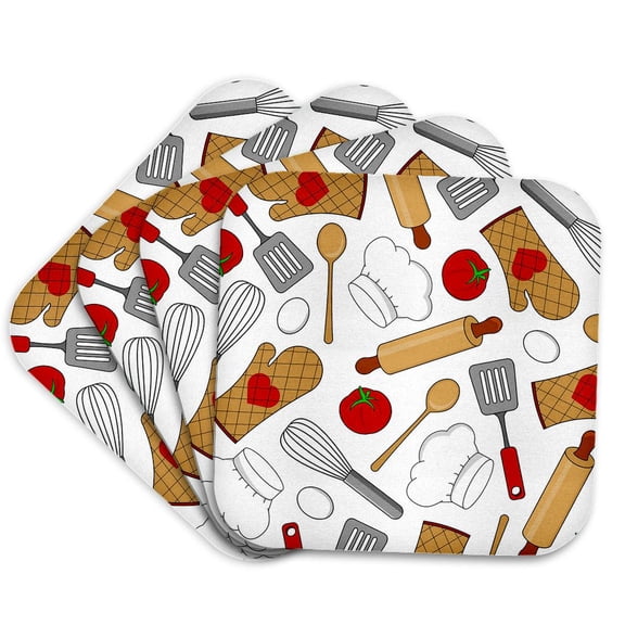 3drose, Cute Chef or Cook Love Pattern in White, Set of 4 Coasters - Soft