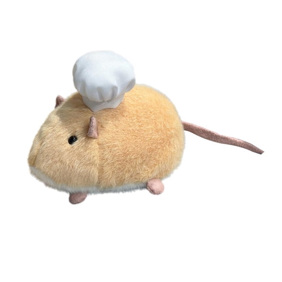 Cute Chef Rat Plush – White Stuffed Mouse Toy with Chef Hat, Soft Furry Animal Figurine for Shelf, Home Decor, Gift for Rat Lovers, Creative Desk Decoration, Handmade Look