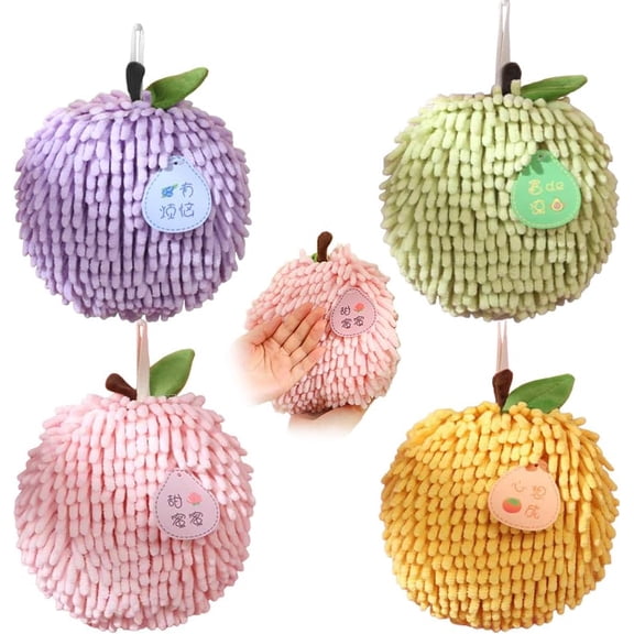 Cute Chenille Hand Towel with Fuzzy Ball, Kitchen Towels for Bathroom Decor, 4-Layer Absorbent Quick-Dry Decorative Hanging Towel for Home & Gift Set (4Pcs Mix)