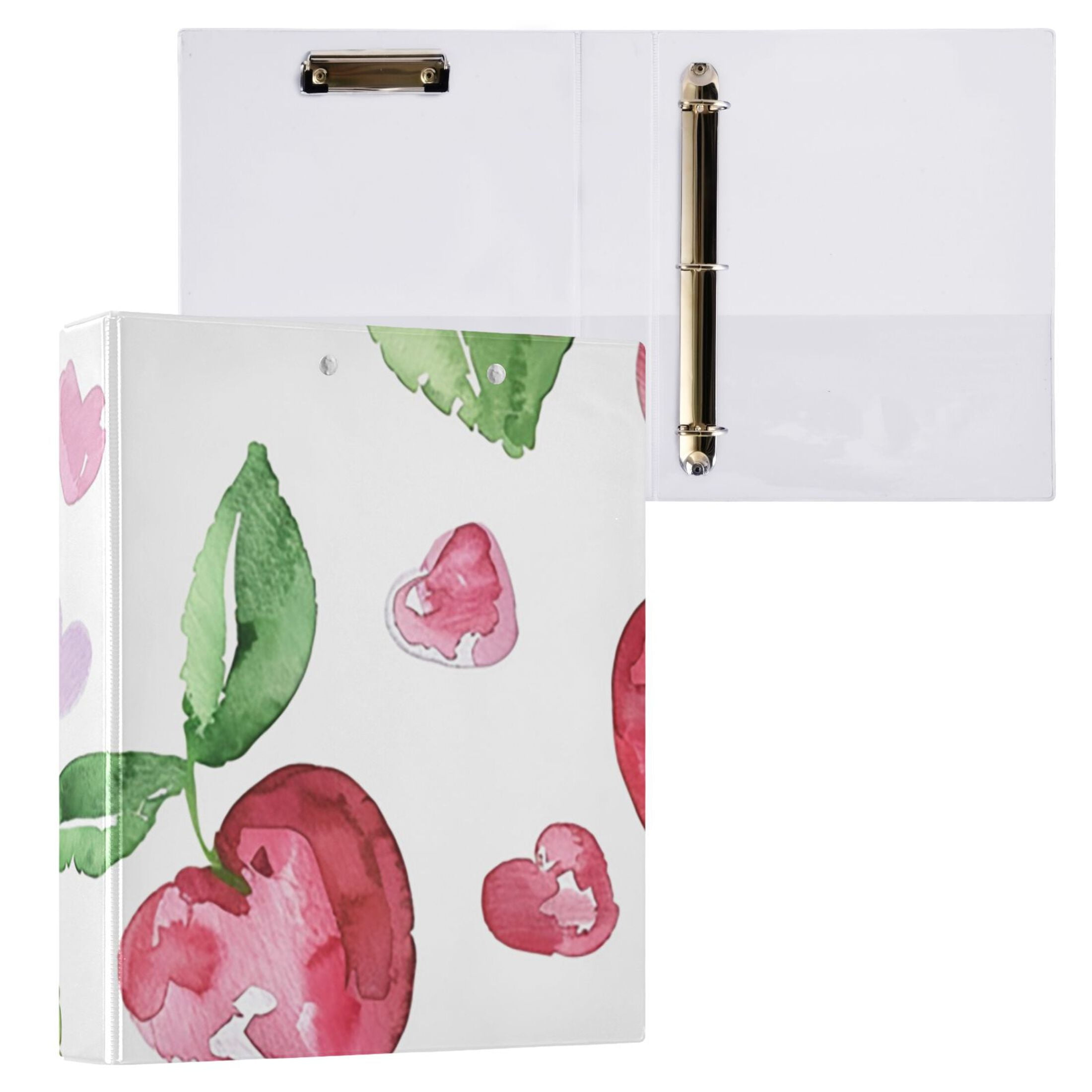 Cute Cherry 3 Ring Binders 1.5 inch Hardcover File Folders with Interior Pockets A4 Size Organizer for School Office Hospital Set of 2