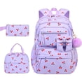 thumbnail image 1 of Cute Cherry Backpack with Lunch Bag and Pencil Case Matching Travel Daypack Purple, 1 of 7