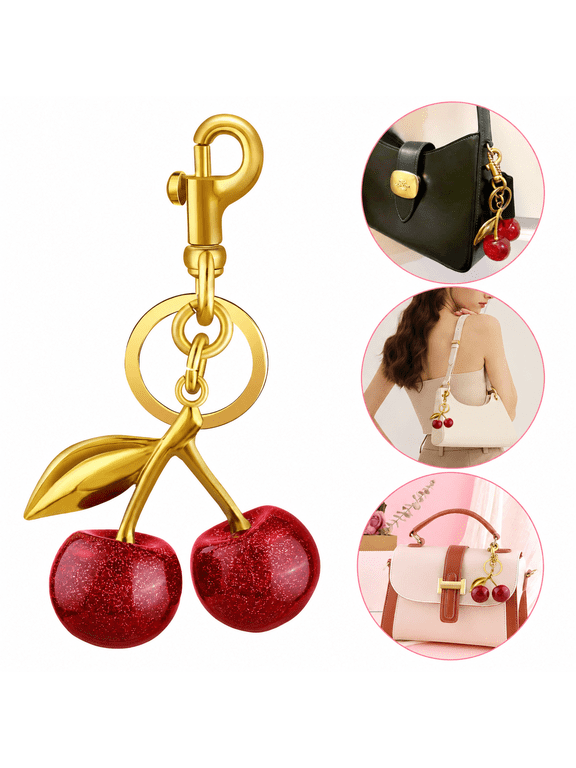 Cute Cherry Bag Charm Key Chain, Sweet Fruit Purse Charms Decorative Keychain for Handbags, Lovely Cherry Themed Accessory Gift for Women Girls