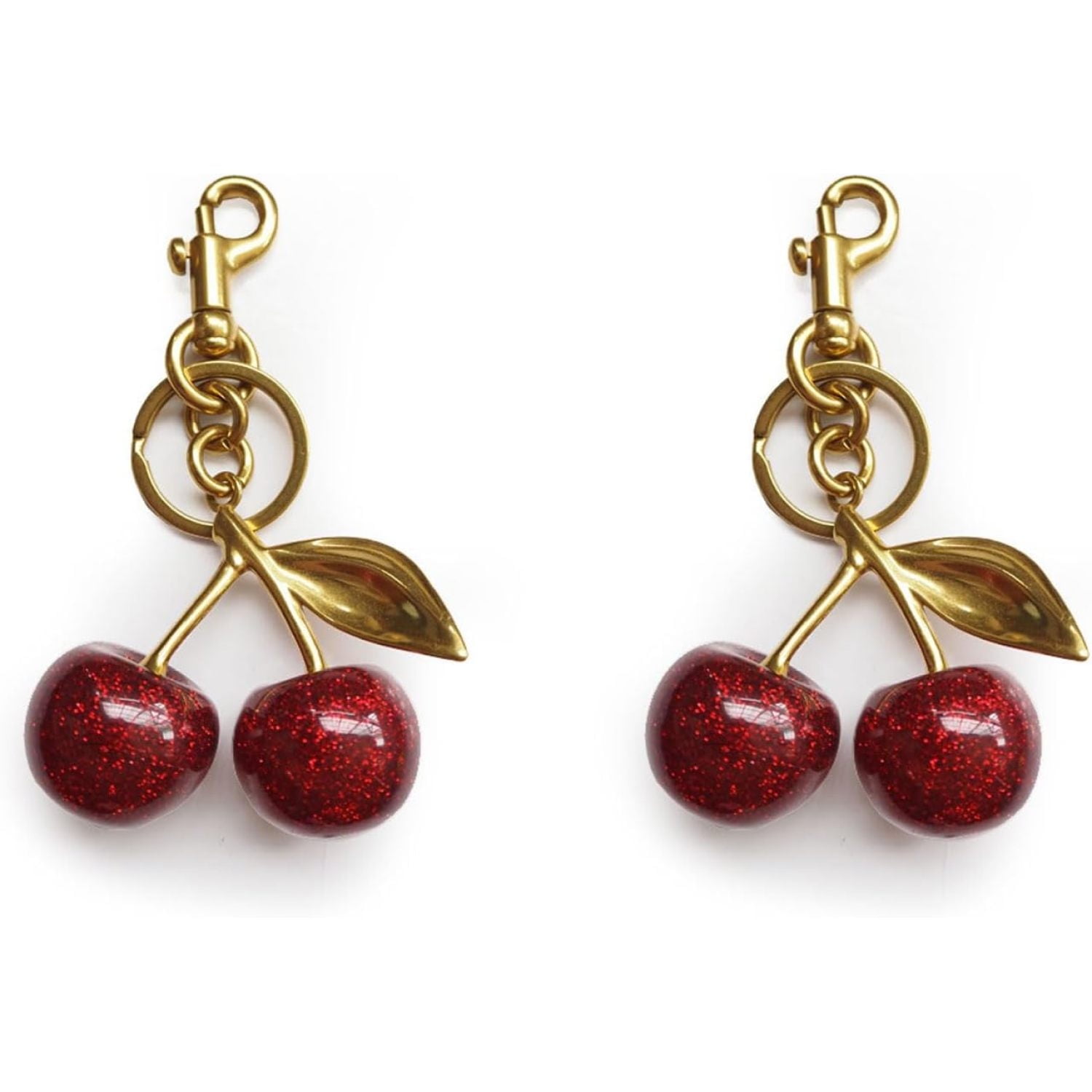 Cute Cherry Bag Charm for Purses and Bags,Fashionable Red and Gold Cherry Keyring,Keychain Decoration,5,5,Red
