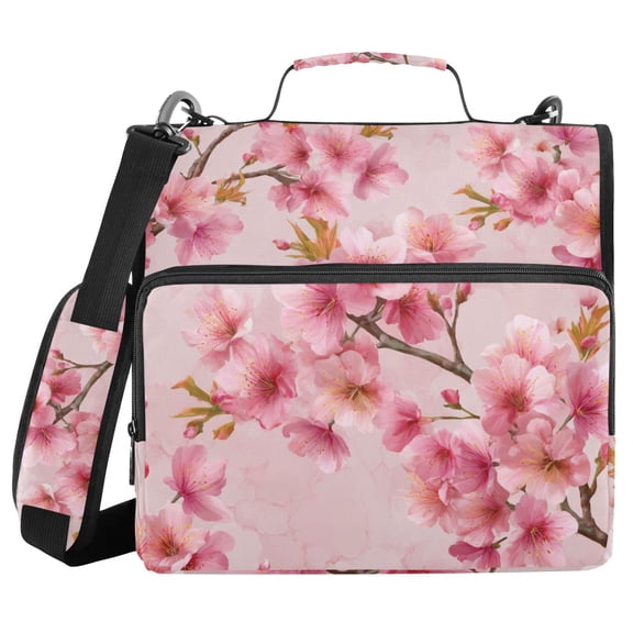 Cute Cherry Blossom Spring Binder Bag with Shoulder Strap 3 Ring Zipper Binder File Folder Document Storage