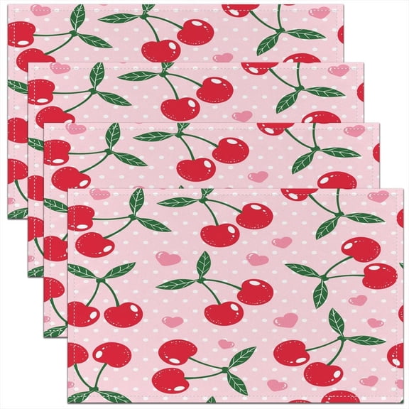 Cute Cherry Bowknot Placemats Set of 4 for Kids Girls Bowkont Lover Placemat for Kitchen Dining Table Decor Indoor Outdoor Set 18"x12" Lovely Bow Table Place Mats Decor Pink Pattern