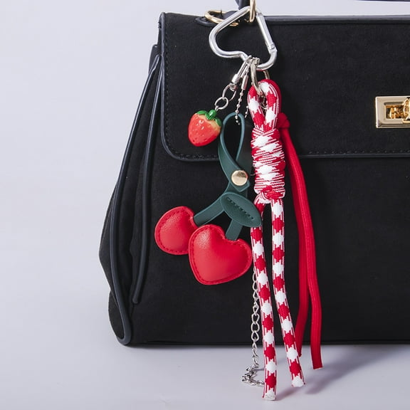 Cute Cherry Braided Keychain Bag Charms for Handbag Purse Backpack Accessories