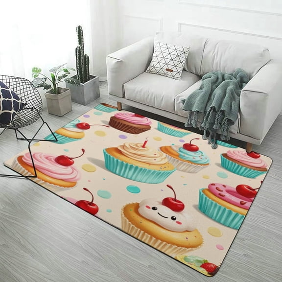 Cute Cherry Cupcakes Pattern Area Rugs Soft Carpet Suitable for Living Room Kitchen Bedroom Laundry Room Home Decorations