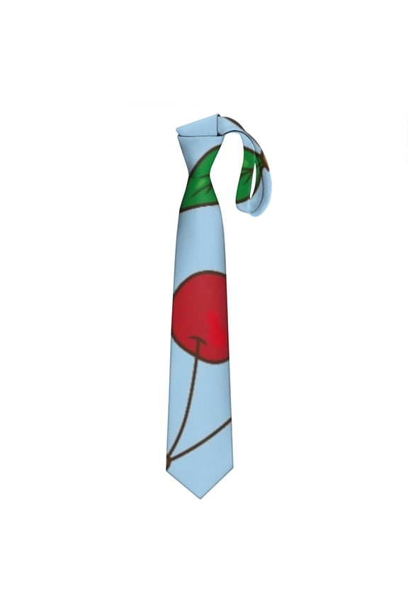 Cute Cherry & Fruit Pattern Men's Tie - Sweet Red Pink Aesthetic Satin Formal Tie for Weddings, Business, Prom, Wrinkle-Resistant Groom Tie & Gift for Men (Standard Size)