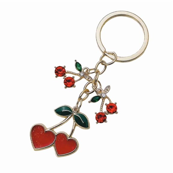 Cute Cherry Heart Keychain Fashionable Zinc Alloy Charm Bag Pendant Keyring Decoration for Keys Bags and Backpacks
