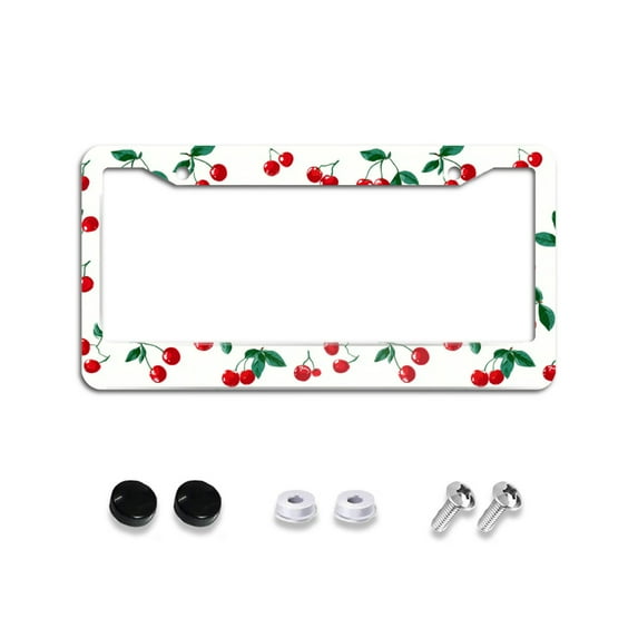 Cute Cherry License Plate Frames Universal Aluminum Tag Holder Cover with 2 Holes Screws for Front Rear Car Plate Decor 12x6 Inch for Women Men