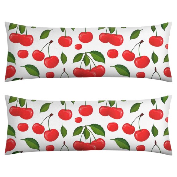 Cute Cherry Lovers Body Pillow Cover - 20"x54" Long Stretchy Pillow Case with Candy-Inspired Print - Skin-Friendly Zippered Maternity & Sleeping Pillow Slipcover
