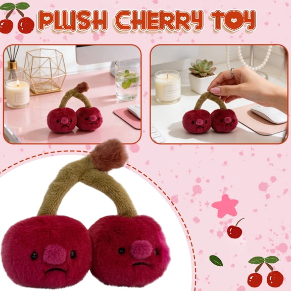 Cute Cherry Plush As Ornament Soft Fluffy Material Comfortable Touch Ideal Gift For Girls Women Hair Accessory Well-Made Durable Toy Suitable For Home Car Decor