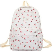Cute Cherry Print Backpack, White Preppy Sch - l Backpack for Teen G rls, Red Cherry Daypack for Sch - l Travel Daily Use