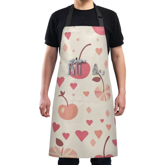 Cute Cherry Print Chef Kitchen Apron with Pockets for Women Waterproof Aprons for Cooking Baking