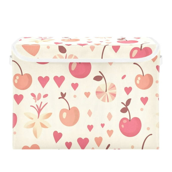 Cute Cherry Print Large Storage Bins with Linen Collapsible Lid Storage Box 16.7 x 12.6 x 11.8in