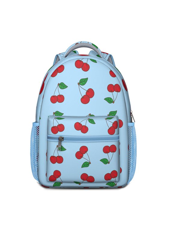 Cute Cherry Print Waterproof School Backpack - Ergonomic Student Backpack with Spinal Support & Breathable Straps for Teens & College Students