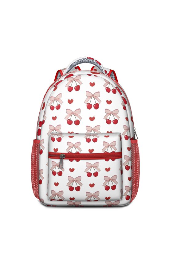 Cute Cherry Print Waterproof School Backpack - Ergonomic Student Backpack with Spinal Support & Breathable Straps for Teens & College Students