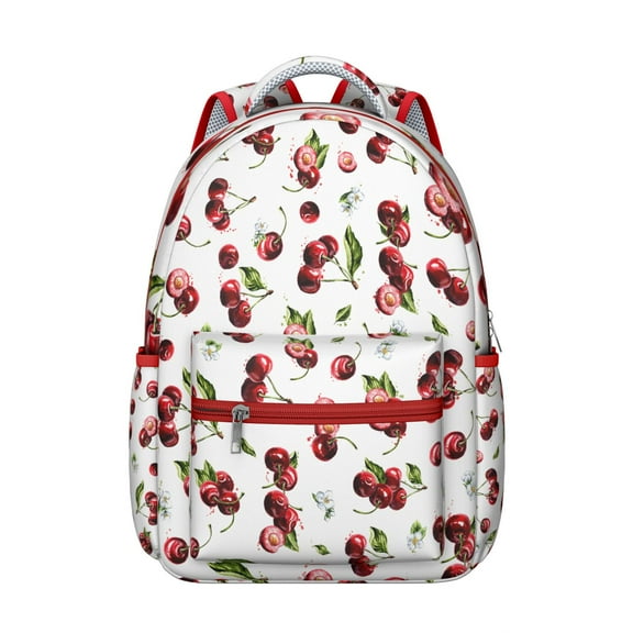 Cute Cherry Print Waterproof School Backpack - Ergonomic Student Backpack with Spinal Support & Breathable Straps for Teens & College