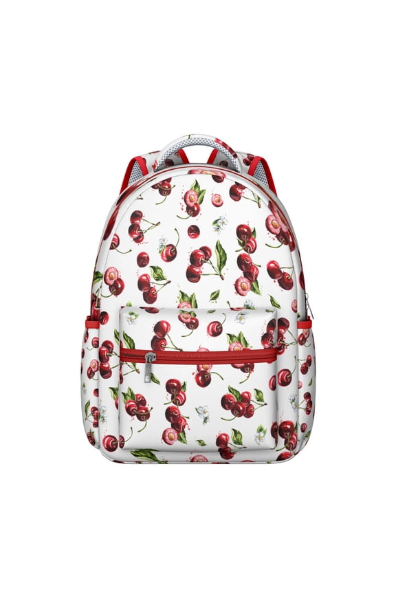 Cute Cherry Print Waterproof School Backpack - Ergonomic Student Backpack with Spinal Support & Breathable Straps for Teens & College