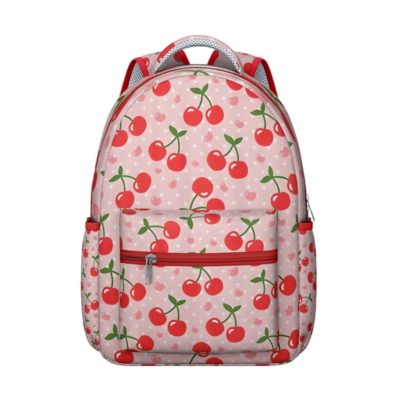Cute Cherry Print Waterproof School Backpack - Ergonomic Student Backpack with Spinal Support & Breathable Straps for Teens & College
