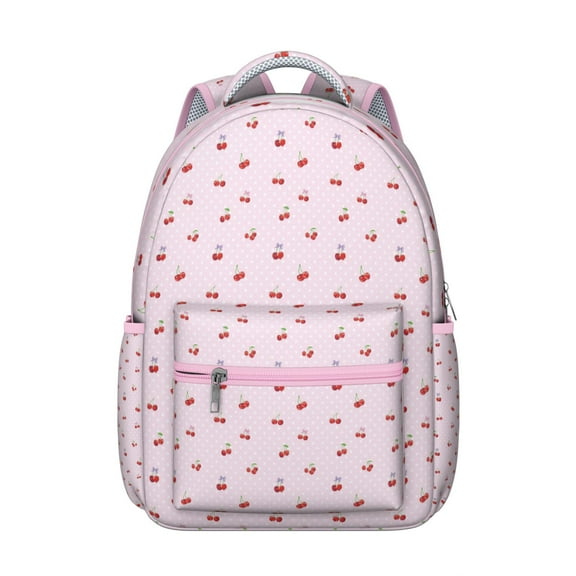 Cute Cherry Print Waterproof School Backpack - Ergonomic Student Backpack with Spinal Support & Breathable Straps for Teens & College