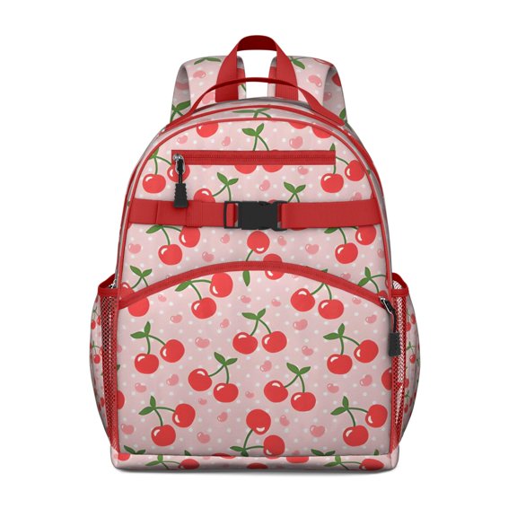 Cute Cherry Print Waterproof School Backpack - Ergonomic Travel Daypack with Breathable Padded Straps for Teens & Students