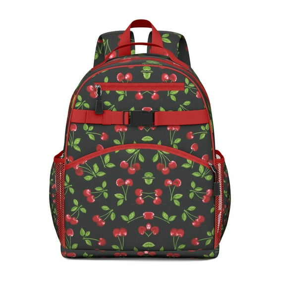 Cute Cherry Print Waterproof School Backpack - Ergonomic Travel Daypack with Breathable Padded Straps for Teens & Students