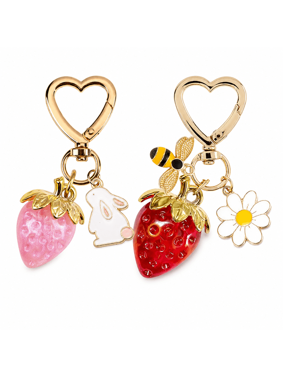 Cute Cherry Strawberry bag charms keychain purse accessories charm for women handbags Kawaii Flower Car Key Chain